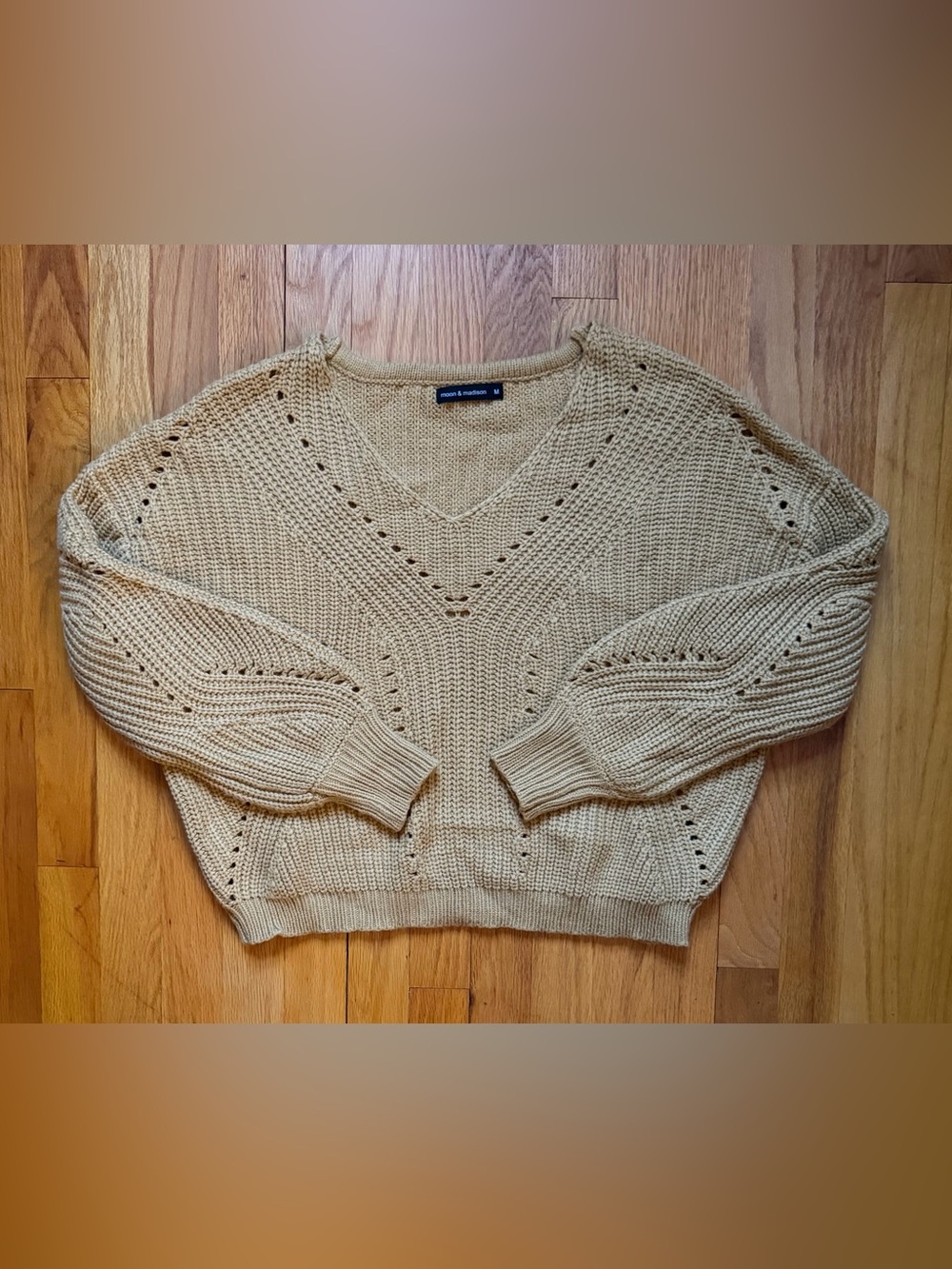 moon & madison Mustard V-Neck Pointelle Knit Sweater